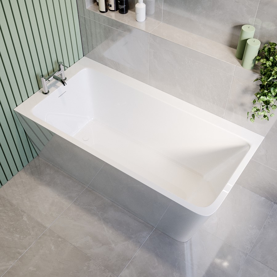Freestanding Single Ended Left Hand Corner Shower Bath with Chrome Bath Screen with Towel Rail 1500 x 740mm - Kona