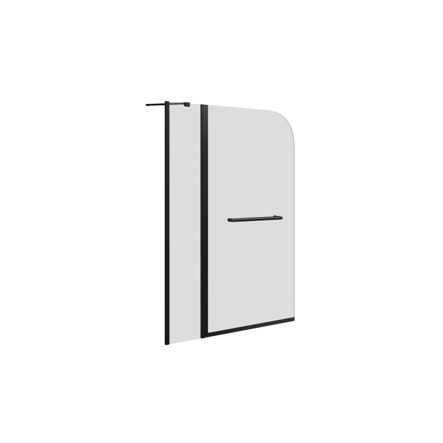 Freestanding Single Ended Left Hand Corner Shower Bath with Black Bath Screen with Fixed Panel & Towel Rail  1500 x 740mm - Kona
