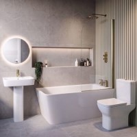 Brass Freestanding Right Hand Shower Bath Suite with Toilet and Basin - Kona