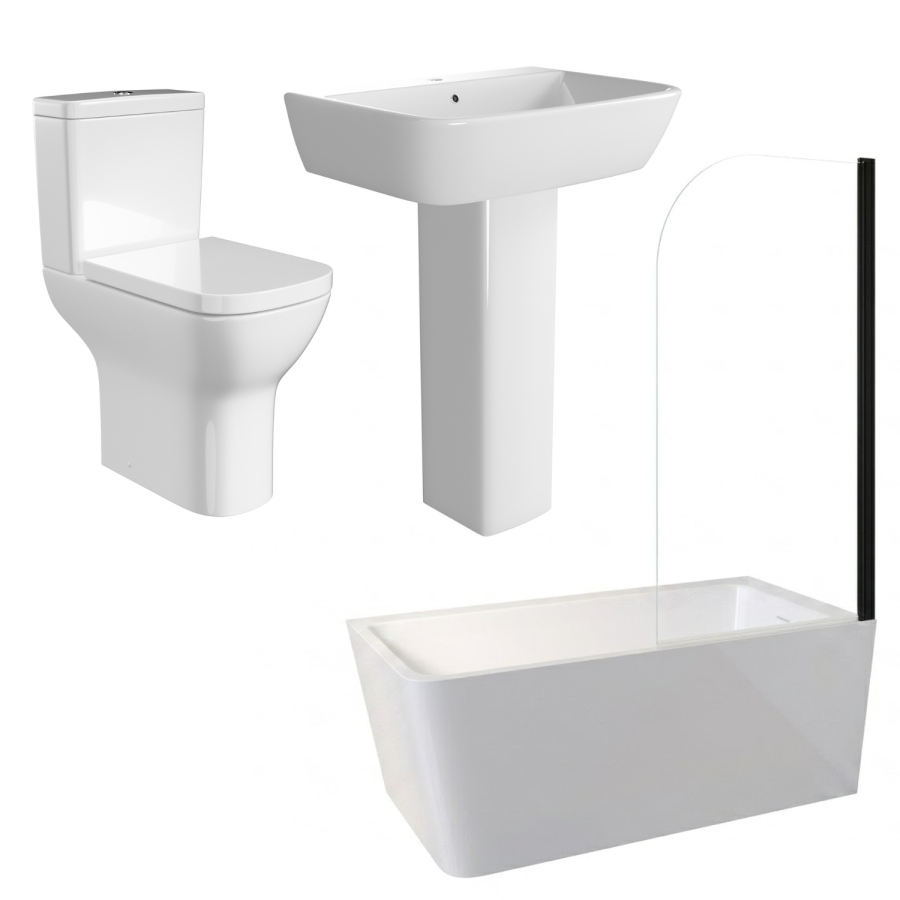 Black Freestanding Right Hand Shower Bath Suite with Toilet and Basin - Kona