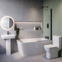 Black Freestanding Right Hand Shower Bath Suite with Toilet and Basin - Kona