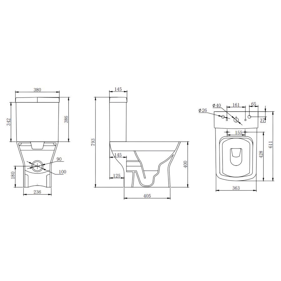 Chrome Freestanding Right Hand Shower Bath Suite with Toilet and Basin - Kona