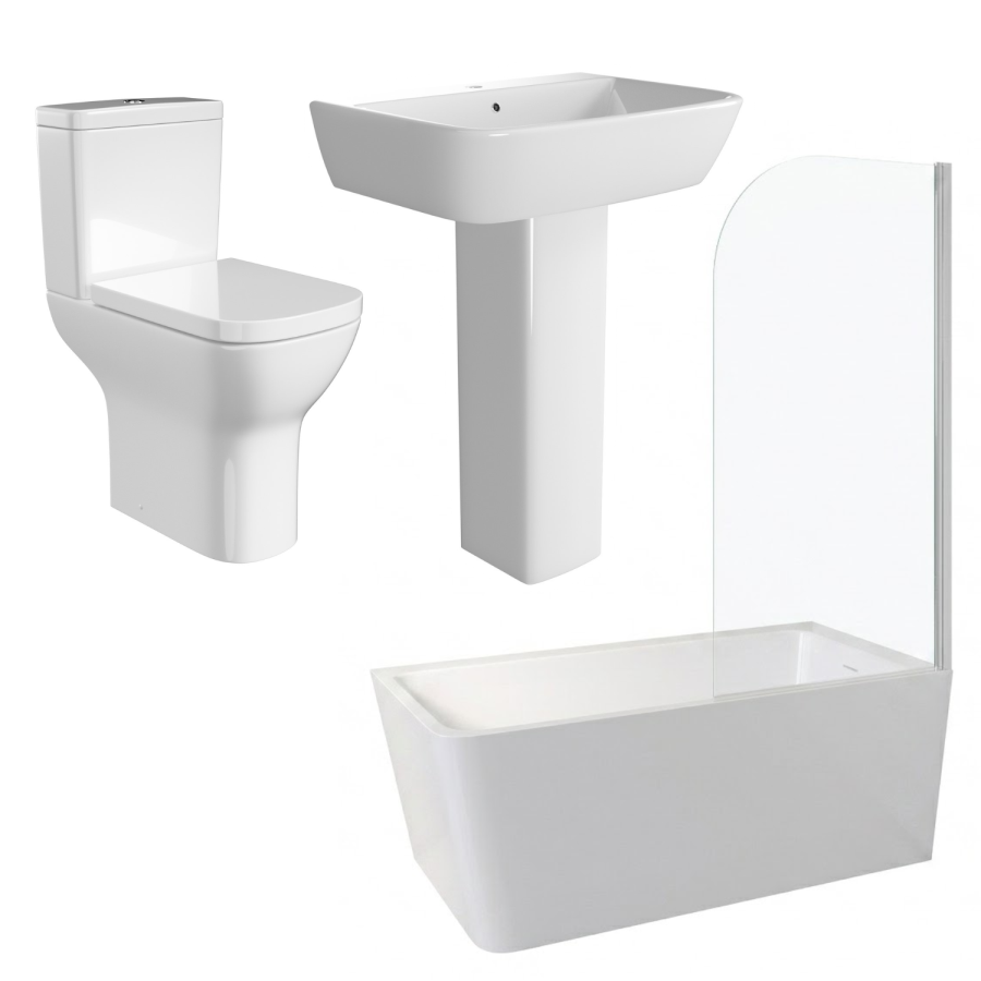 Chrome Freestanding Right Hand Shower Bath Suite with Toilet and Basin - Kona