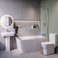 Chrome Freestanding Right Hand Shower Bath Suite with Toilet and Basin - Kona