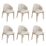 Set of 6 Beige Upholstered Curved Dining Chairs With Solid Oak Exposed Back - Kori