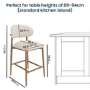 Set of 3 Beige Upholstered Curved Kitchen Stools With Solid Oak Exposed Back - Kori