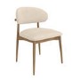 Set of 6 Beige Upholstered Curved Dining Chairs With Solid Wood Exposed Back - Kori