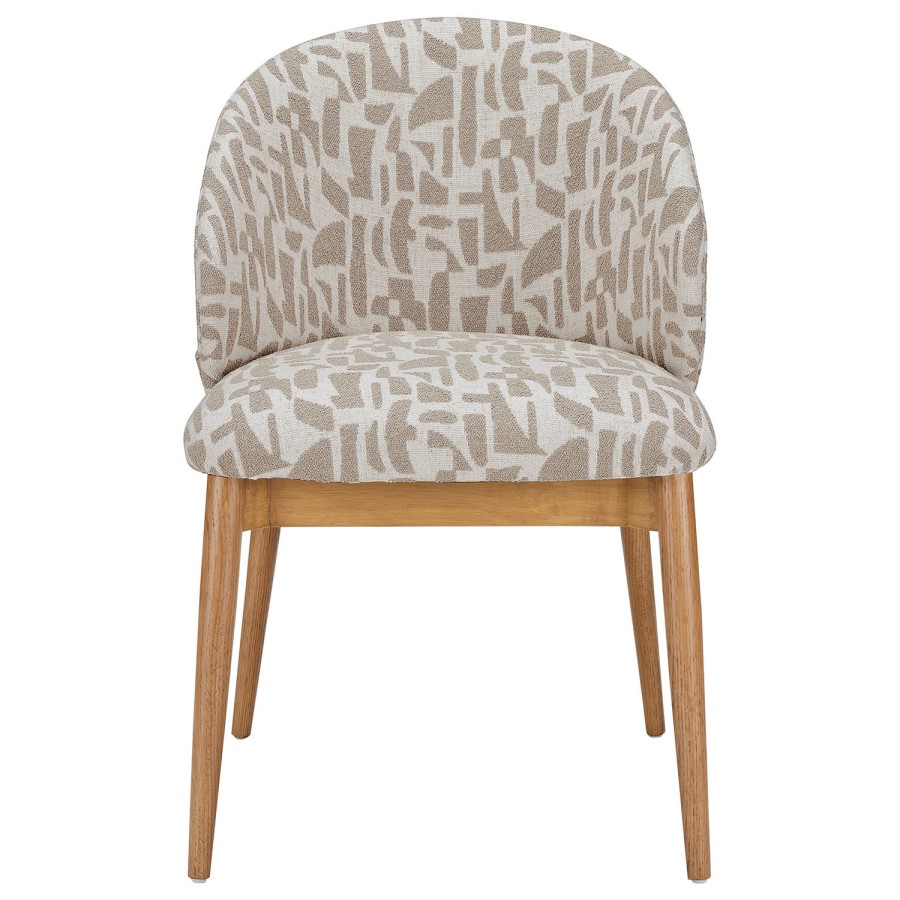 ALMOST PERFECT - Beige Printed Upholstered Curved Dining Chair With Solid Rustic Oak Exposed Back - Kori