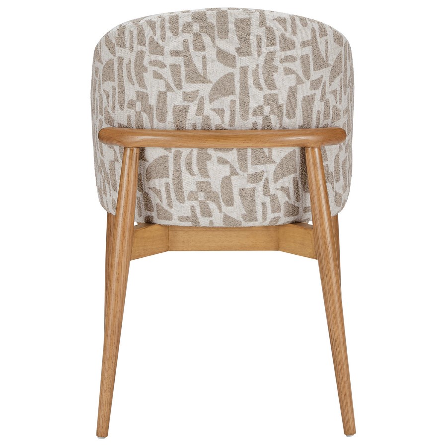 ALMOST PERFECT - Beige Printed Upholstered Curved Dining Chair With Solid Rustic Oak Exposed Back - Kori