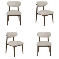 Set of 4 Walnut and Beige Upholstered Curved Dining Chairs with Solid Wood Open Back - Kori