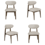 Set of 4 Walnut and Beige Upholstered Curved Dining Chairs with Solid Wood Open Back - Kori