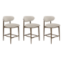 Set of 3 Walnut and Beige Upholstered Curved Kitchen Stools with Solid Wood Open Back - Kori
