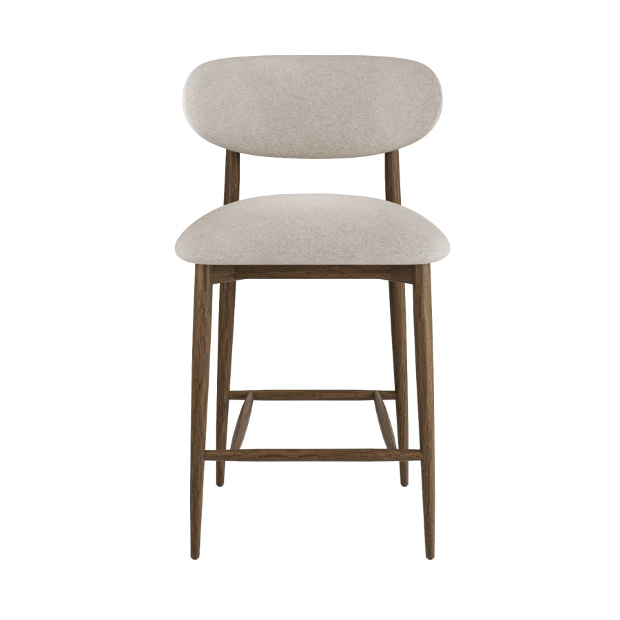 Walnut and Beige Upholstered Curved Kitchen Stool with Solid Wood Open Back - Kori