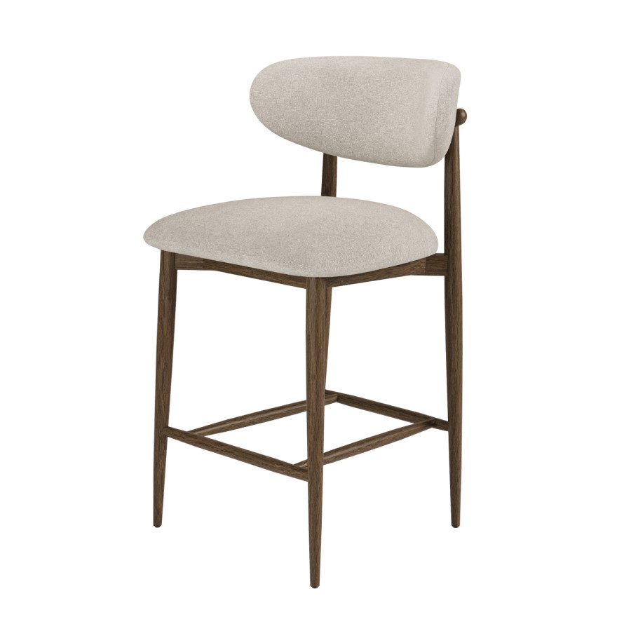 Walnut and Beige Upholstered Curved Kitchen Stool with Solid Wood Open Back - Kori