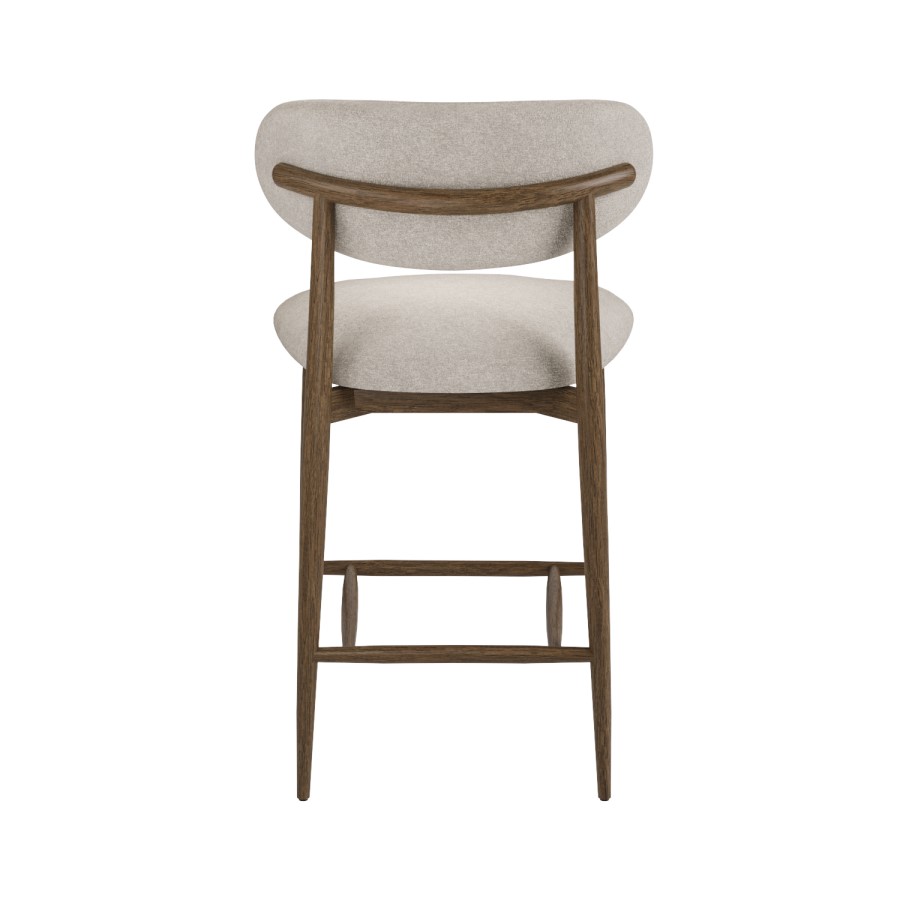 Walnut and Beige Upholstered Curved Kitchen Stool with Solid Wood Open Back - Kori
