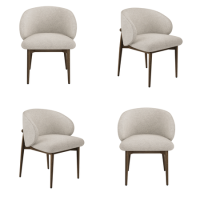 Set of 4 Walnut and Beige Upholstered Curved Dining Chairs with Solid Wood Exposed Back - Kori