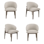 Set of 4 Walnut and Beige Upholstered Curved Dining Chairs with Solid Wood Exposed Back - Kori