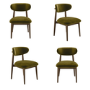 Set of 4 Walnut and Olive Green Velvet Curved Dining Chairs with Solid Wood Open Back - Kori