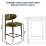 Set of 3 Walnut and Olive Green Velvet Curved Kitchen Stools with Solid Wood Open Back - Kori