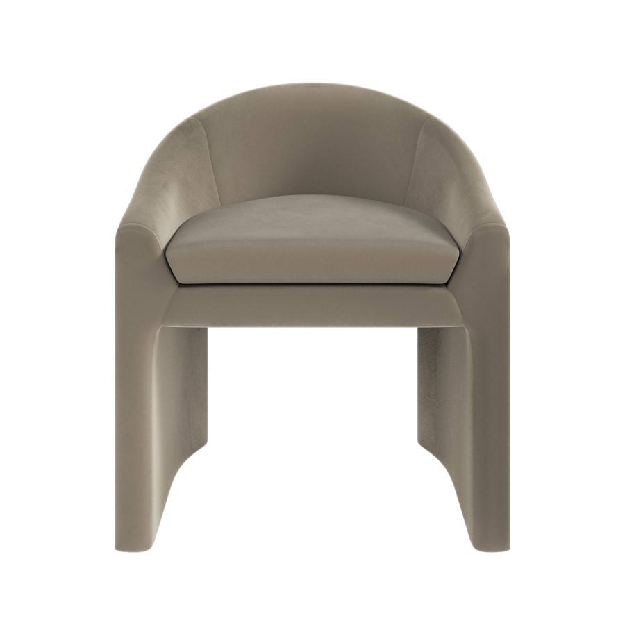 Upholstered Mink Velvet Curved Tub Dining Chair - Kelsey