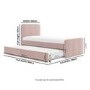 Pink Velvet Single Guest Bed with Trundle and 1 Mattress - Layla