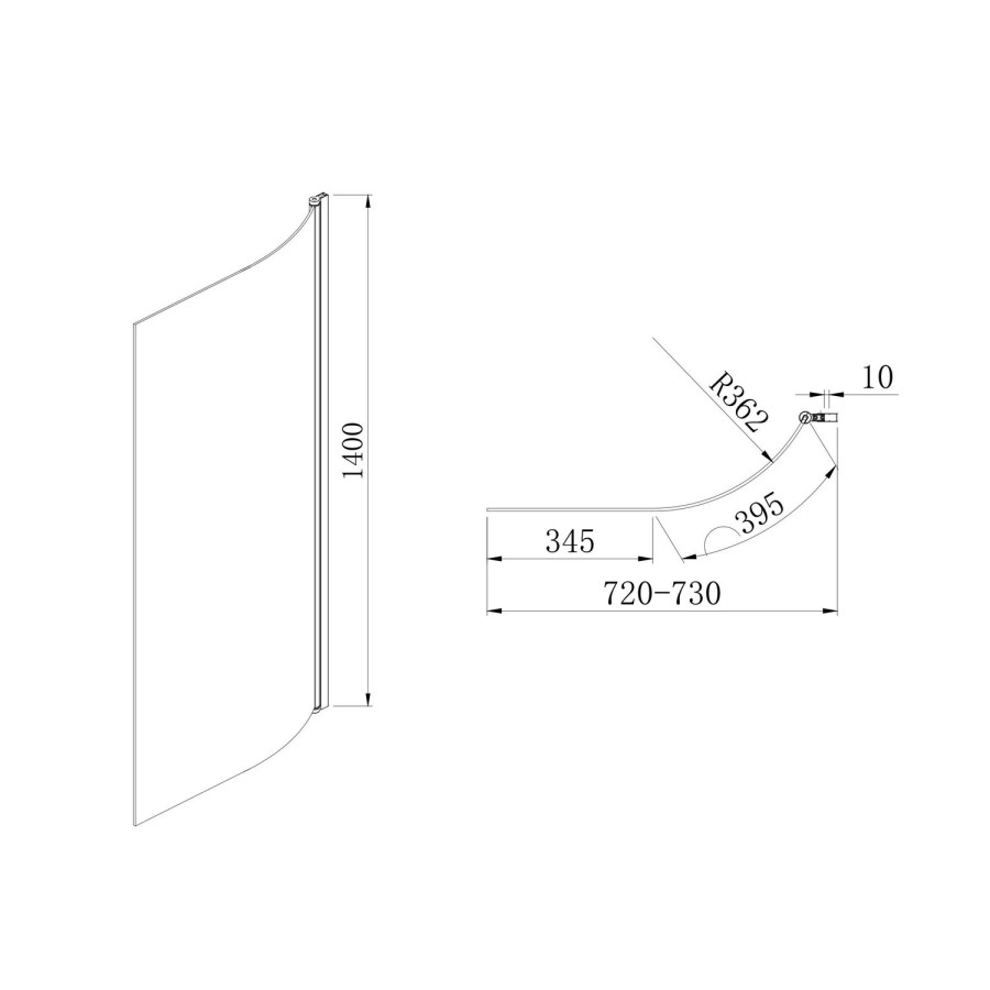 Freestanding Shower Bath Single Ended Right Hand Corner with Brass Bath Screen 1650 x 740mm - Lisbon