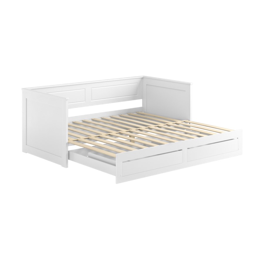 Double Wooden Day Bed with Trundle Storage and 2 Mattresses - Lincoln