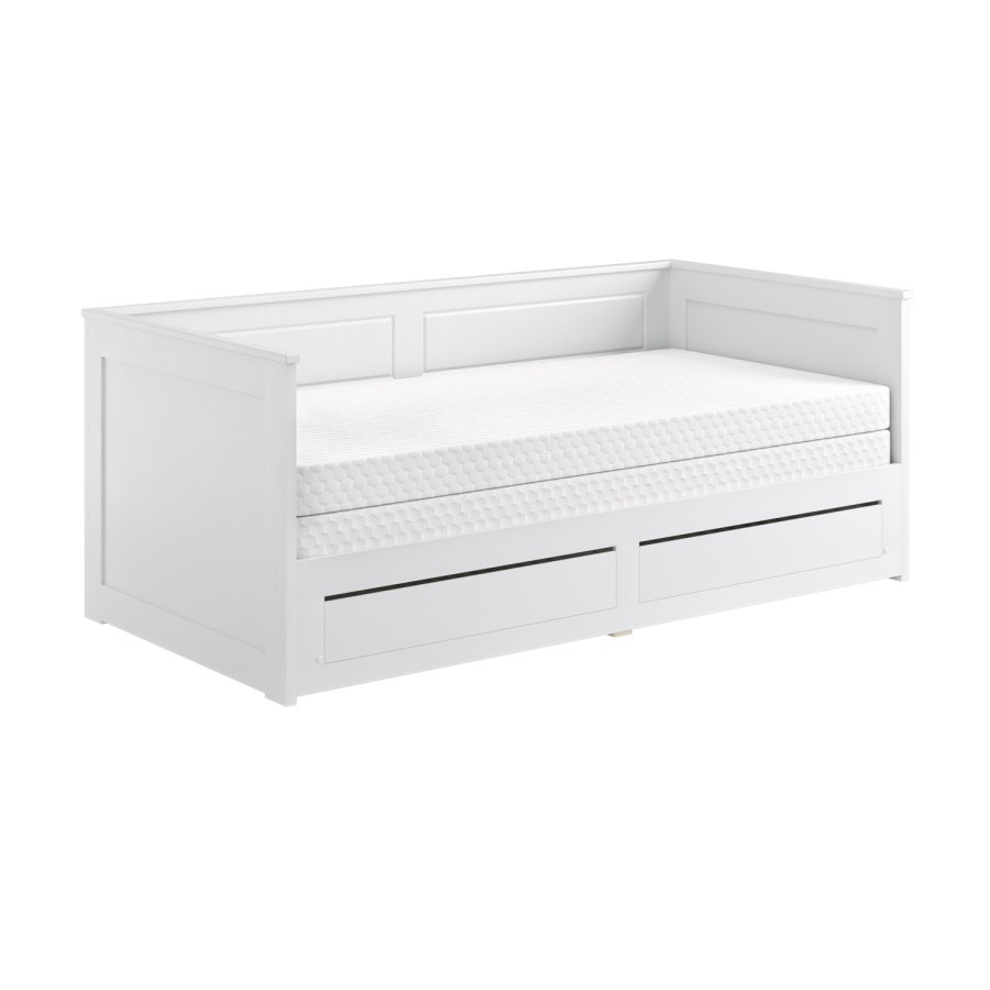 Double Wooden Day Bed with Trundle and Storage in White - Lincoln