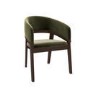 Round Walnut Dining Table Set with 4 Olive Green Velvet Chairs - Seats 4 - Leona