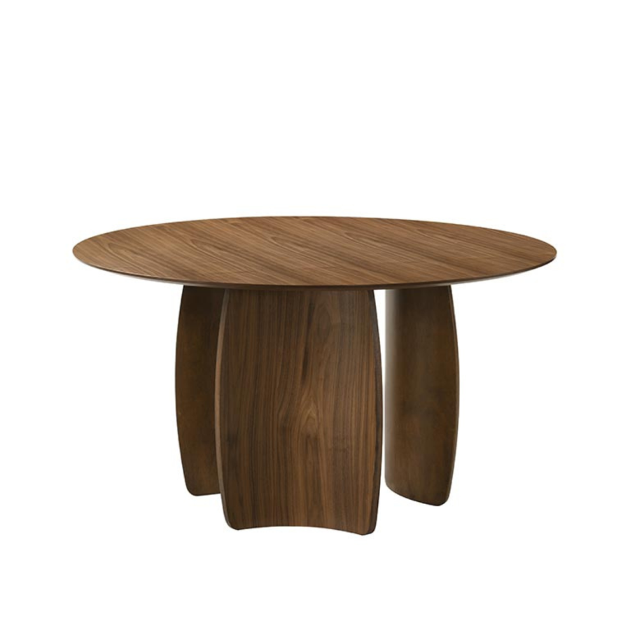 Round Walnut Dining Table Set with 4 Olive Green Velvet Chairs - Seats 4 - Leona