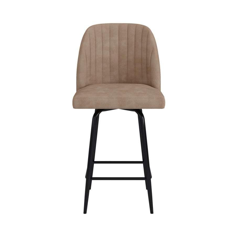 Set of 3 Beige Faux Leather Swivel Kitchen Stools - Logan
