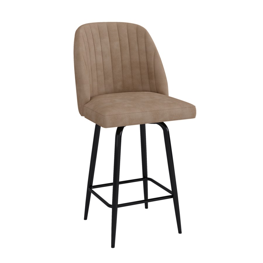 Set of 3 Beige Faux Leather Swivel Kitchen Stools - Logan