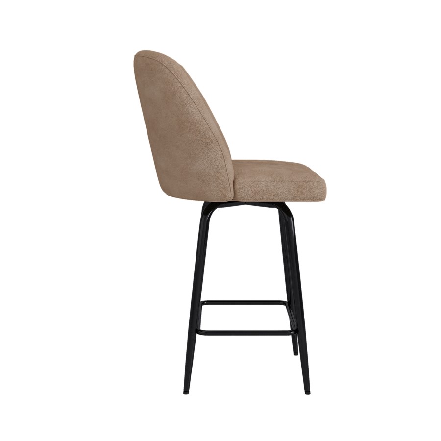 Set of 3 Beige Faux Leather Swivel Kitchen Stools - Logan