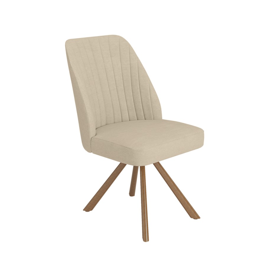 Set of 2 Beige Upholstered Swivel Dining Chairs with Walnut Effect Legs - Logan
