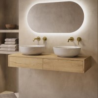 1200mm Oak Wood Effect Wall Hung Double Countertop Vanity Unit with Round Basins - Lugo