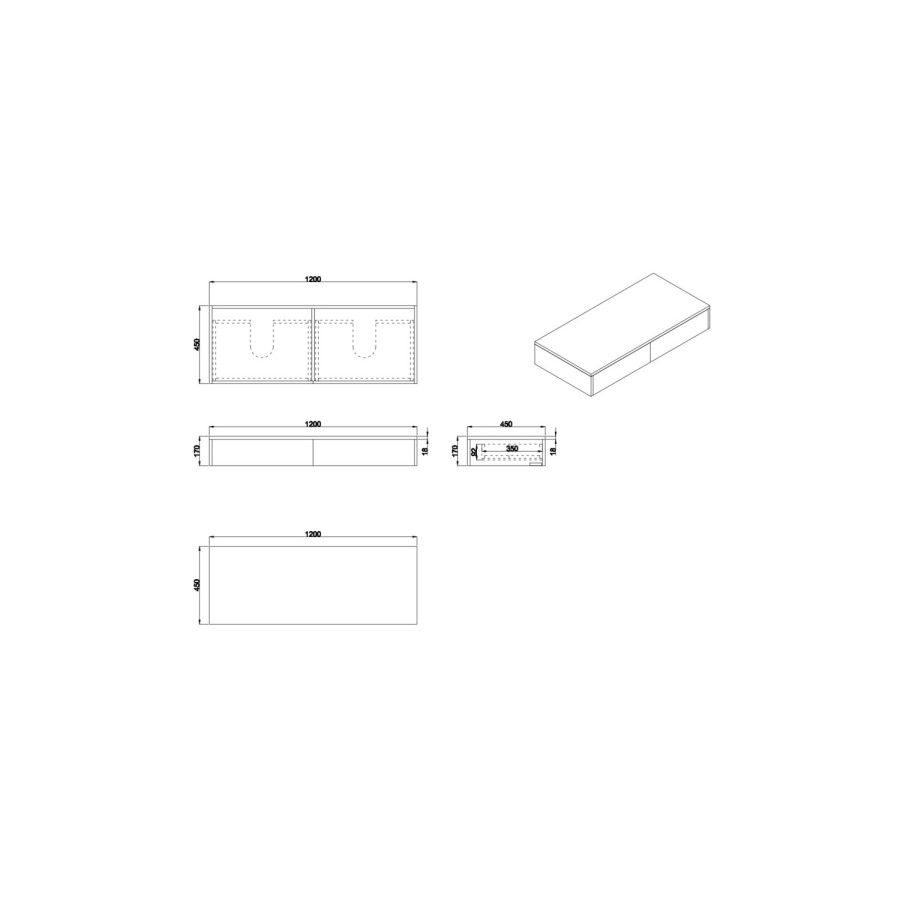 1200mm Oak Wood Effect Wall Hung Double Countertop Vanity Unit with Round Basins - Lugo