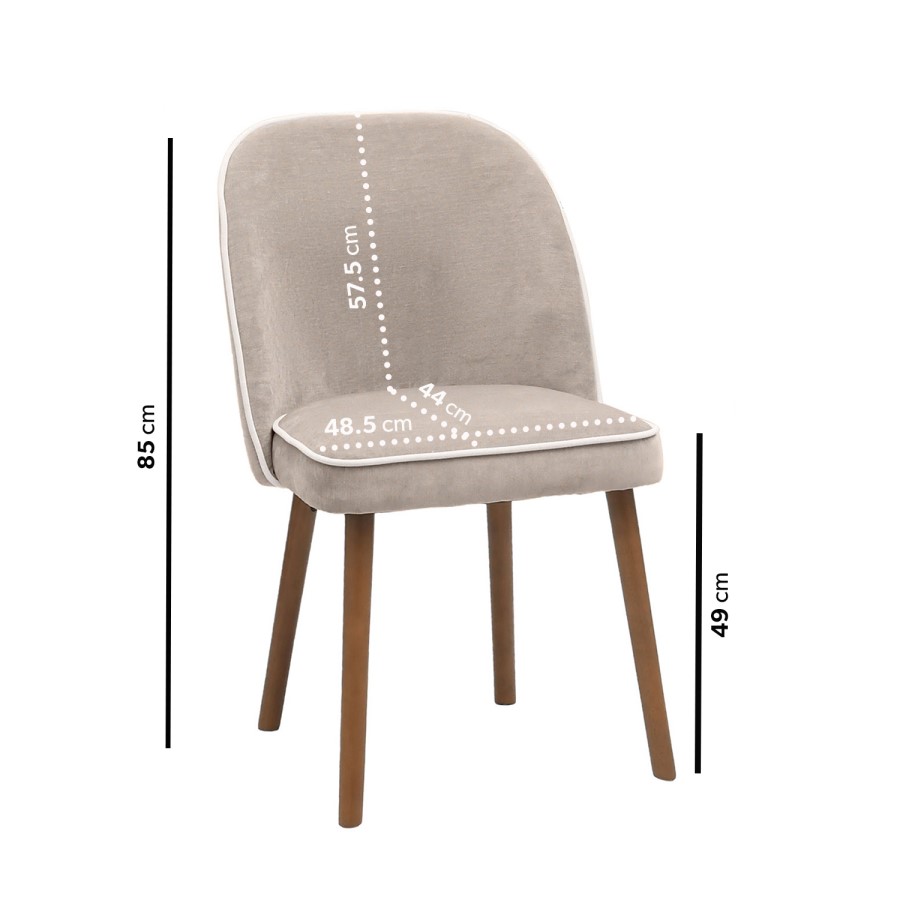 Neutral Ceramic Round Walnut Dining Table Set with 4 Beige Upholstered Chairs - Seats 4 - Malia