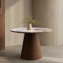 Round Walnut and Marble Effect Pedestal Dining Table - Seats 4 - Malia