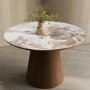 Round Walnut and Marble Effect Pedestal Dining Table - Seats 4 - Malia