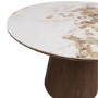Neutral Ceramic Round Walnut Dining Table Set with 4 Beige Upholstered Chairs - Seats 4 - Malia