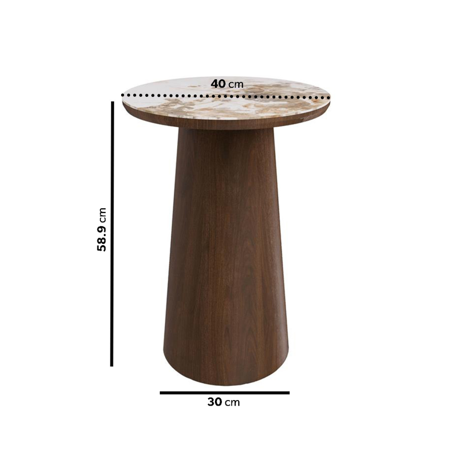 Round Walnut and Neutral Marble Effect Nest of 3 Tables - Malia