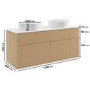 1250mm Wooden Fluted Wall Hung Double Countertop Vanity Unit with Basins - Matira
