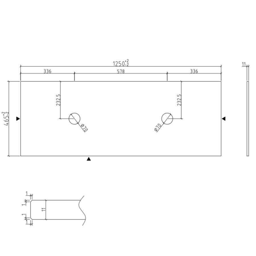 1250mm Wooden Fluted Wall Hung Double Countertop Vanity Unit with Basins - Matira