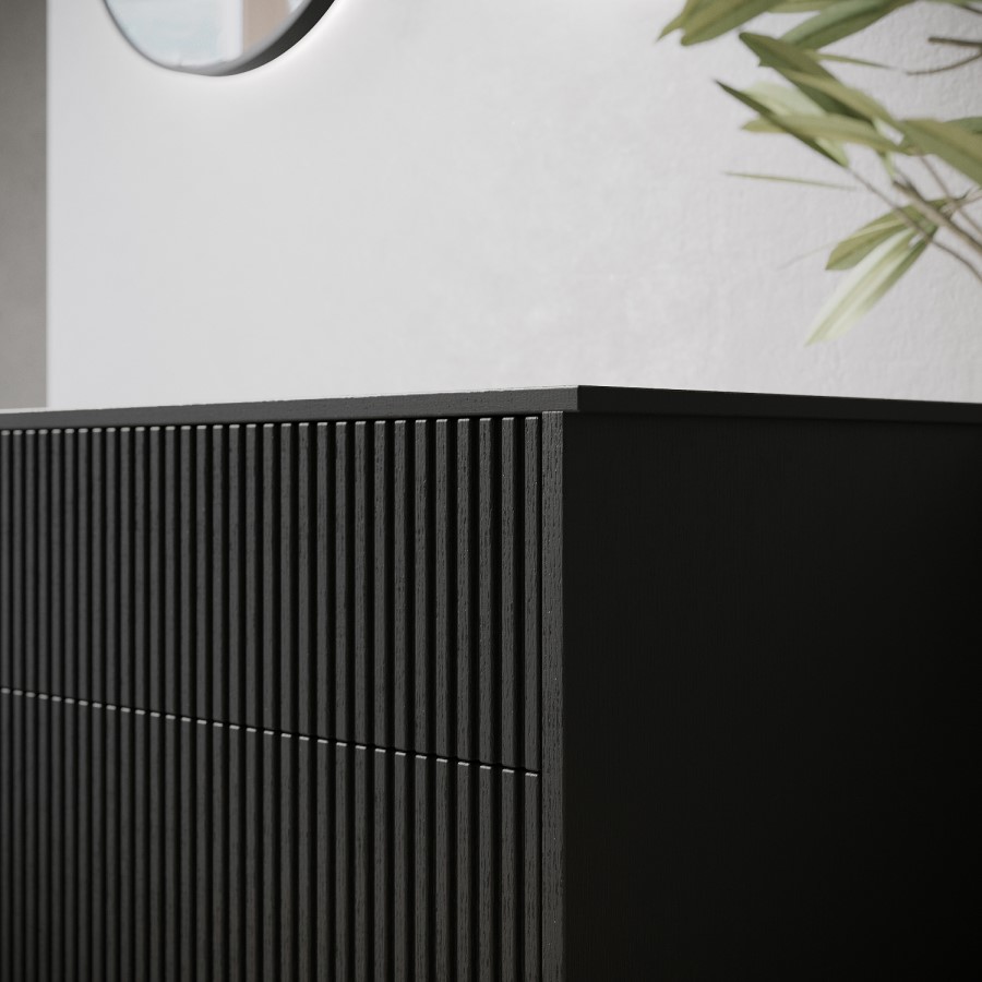 1250mm Black Wooden Fluted Wall Hung Double Countertop Vanity Unit - Matira