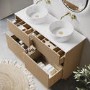 1250mm Wooden Fluted Freestanding Double Countertop Vanity Unit with Basins - Matira