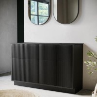 1250mm Black Wooden Fluted Freestanding Double Countertop Vanity Unit - Matira