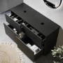 1250mm Black Wooden Fluted Freestanding Double Countertop Vanity Unit - Matira