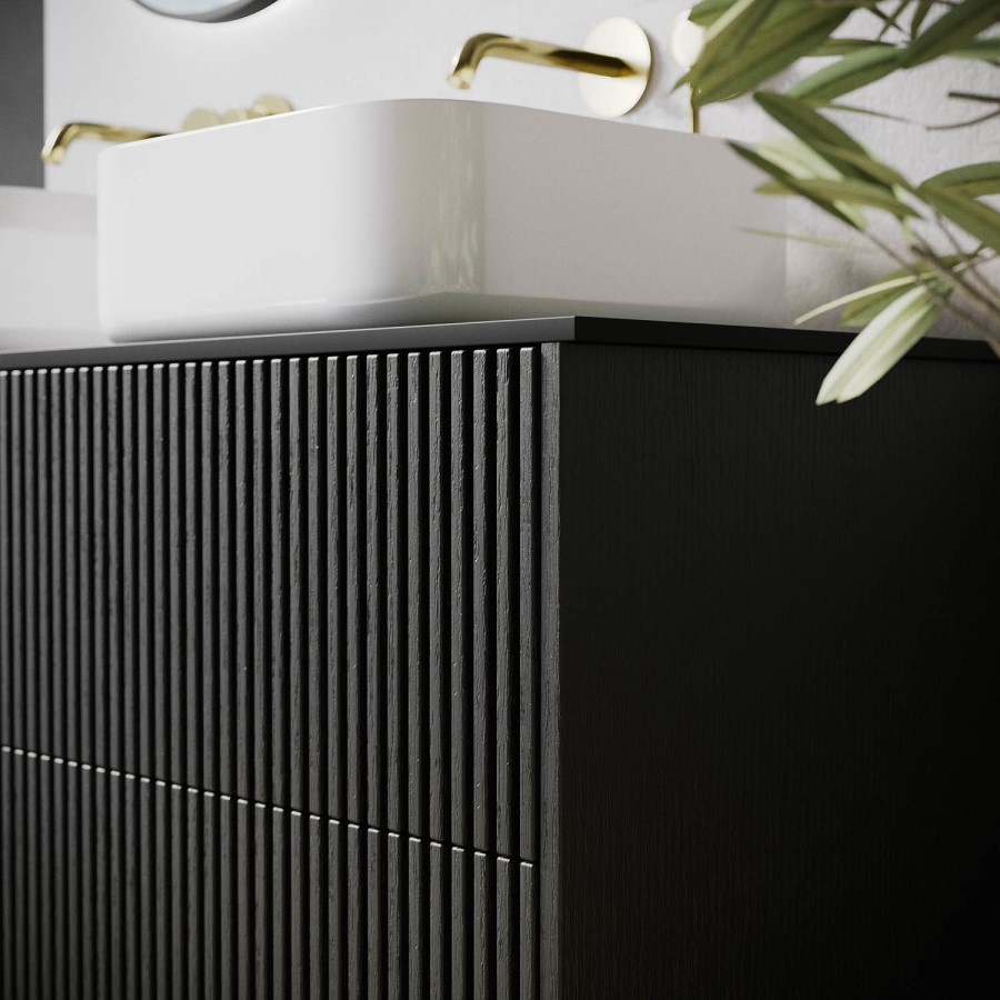650mm Black Wooden Fluted Freestanding Countertop Vanity Unit - Matira