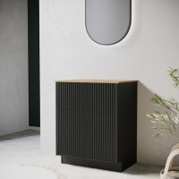 650mm Black Wooden Fluted Freestanding Countertop Vanity Unit with Wood Effect Worktop - Matira
