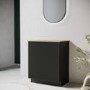 650mm Black Wooden Fluted Freestanding Countertop Vanity Unit with Wood Effect Worktop - Matira